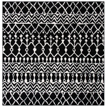 Flowers First 10 x 10 ft. Tulum Global Square Power Loomed Rug Black & Ivory FL1881724